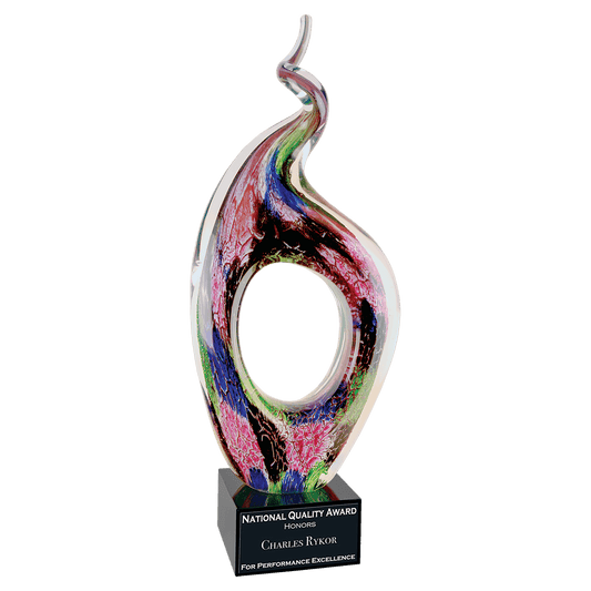 13 1/2" Twist Top Art Glass, hand-blown glass award
