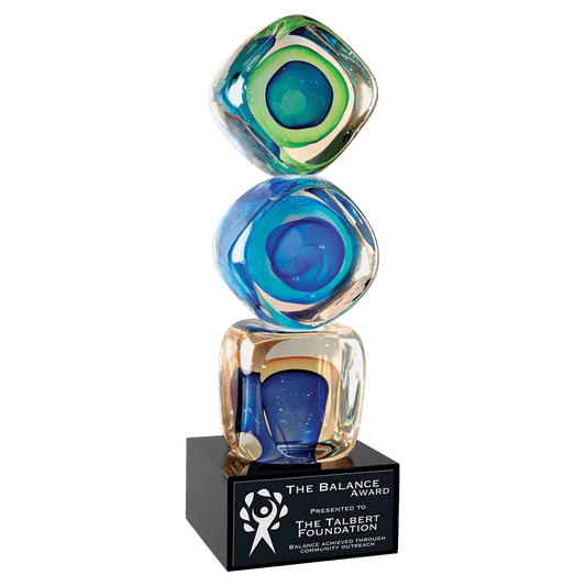 9 1/4" Stacked Blocks Art Glass, hand-blown glass award