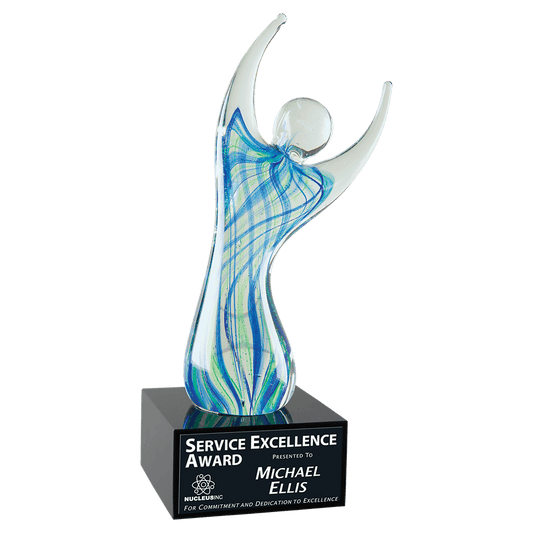 9" Raised Arms Art Glass, hand-blown glass award