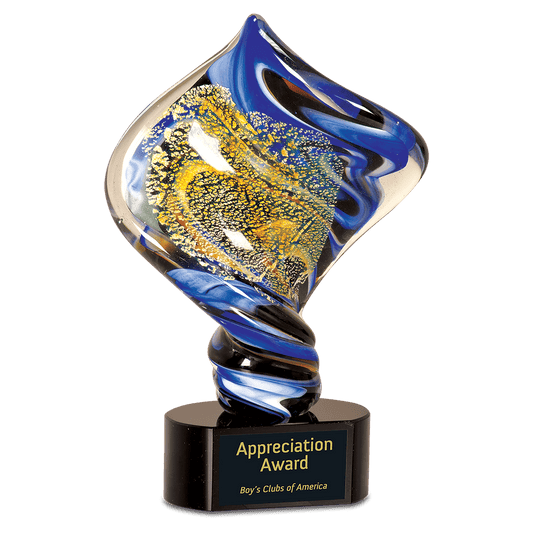 11" Diamond Twist Art Glass, hand-blown glass award