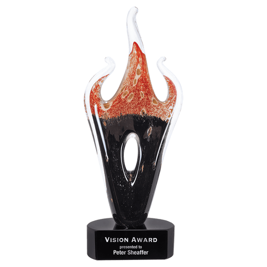 16" Red & Black Flame Art Glass, hand-blown glass award