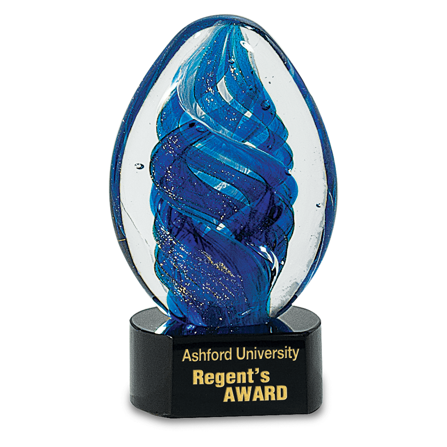 6" Blue Oval Swirl Art Glass, hand-blown glass award
