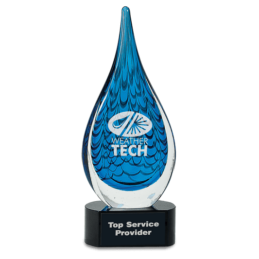 12 1/2" Blue Raindrop Art Glass, hand-blown glass award