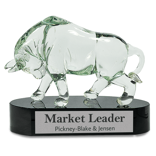 7 1/2" Art Glass Bull, hand-blown glass award