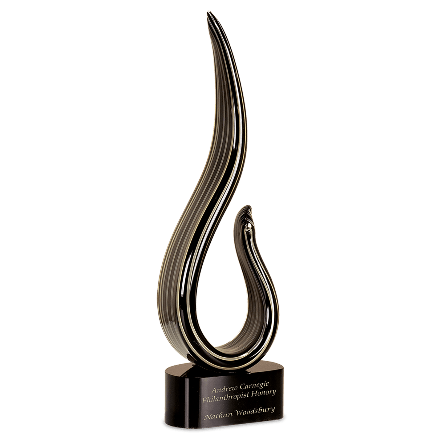 15" Black & Gold Curve Art Glass, hand-blown glass award