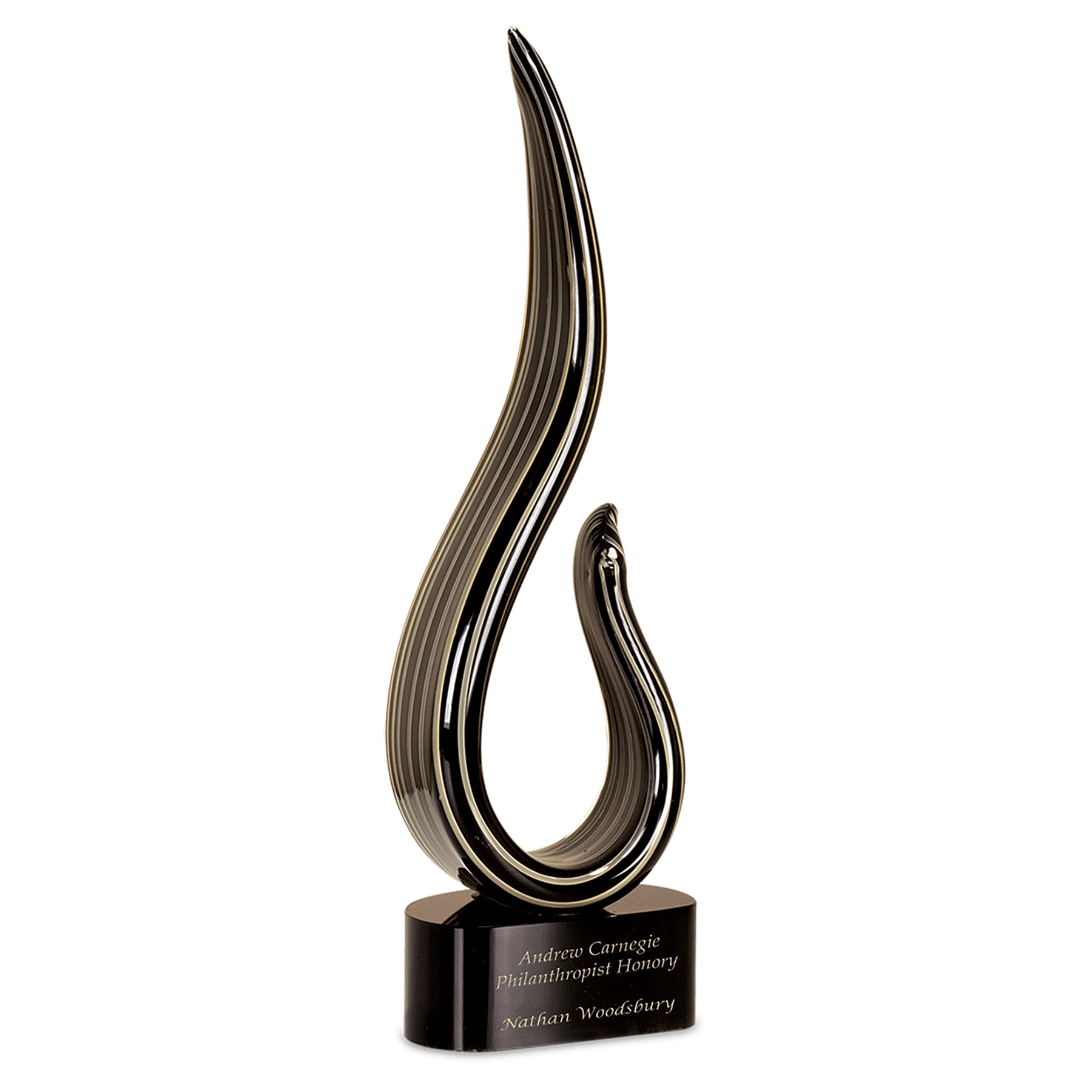 15" Black & Gold Curve Art Glass, hand-blown glass award