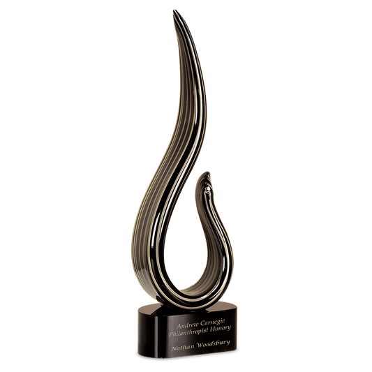 15" Black & Gold Curve Art Glass, hand-blown glass award