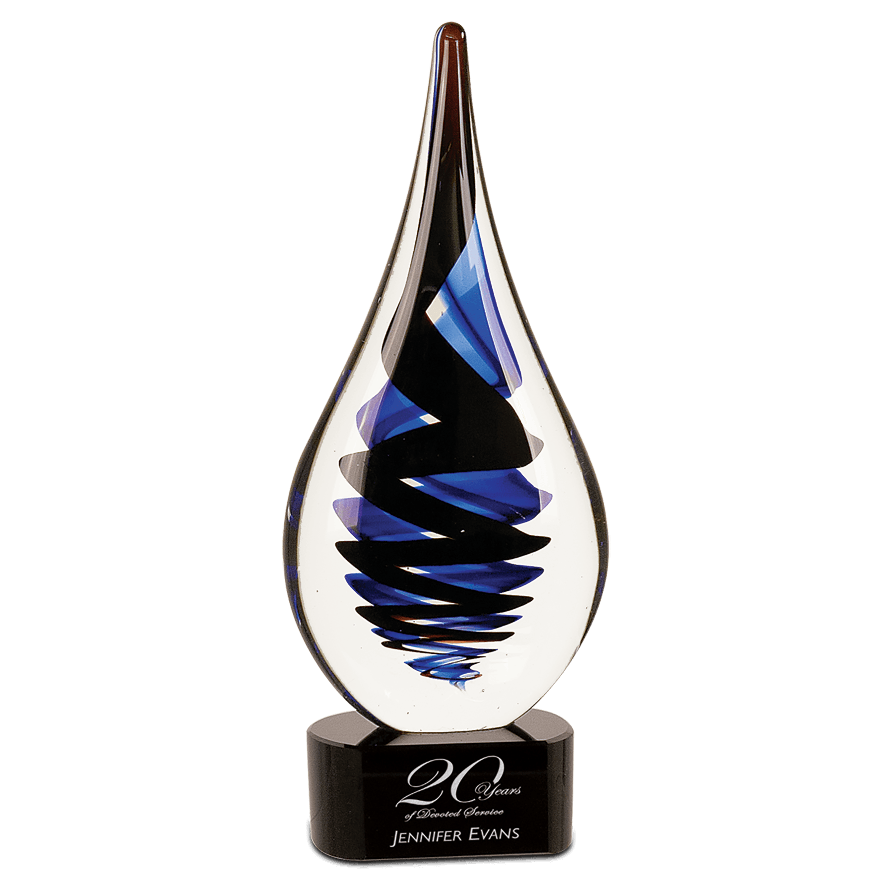11 1/4" Black Twist Raindrop Art Glass, hand-blown glass award
