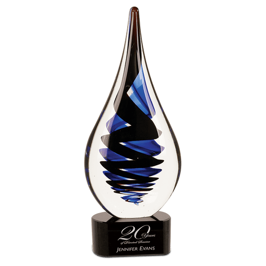 11 1/4" Black Twist Raindrop Art Glass, hand-blown glass award