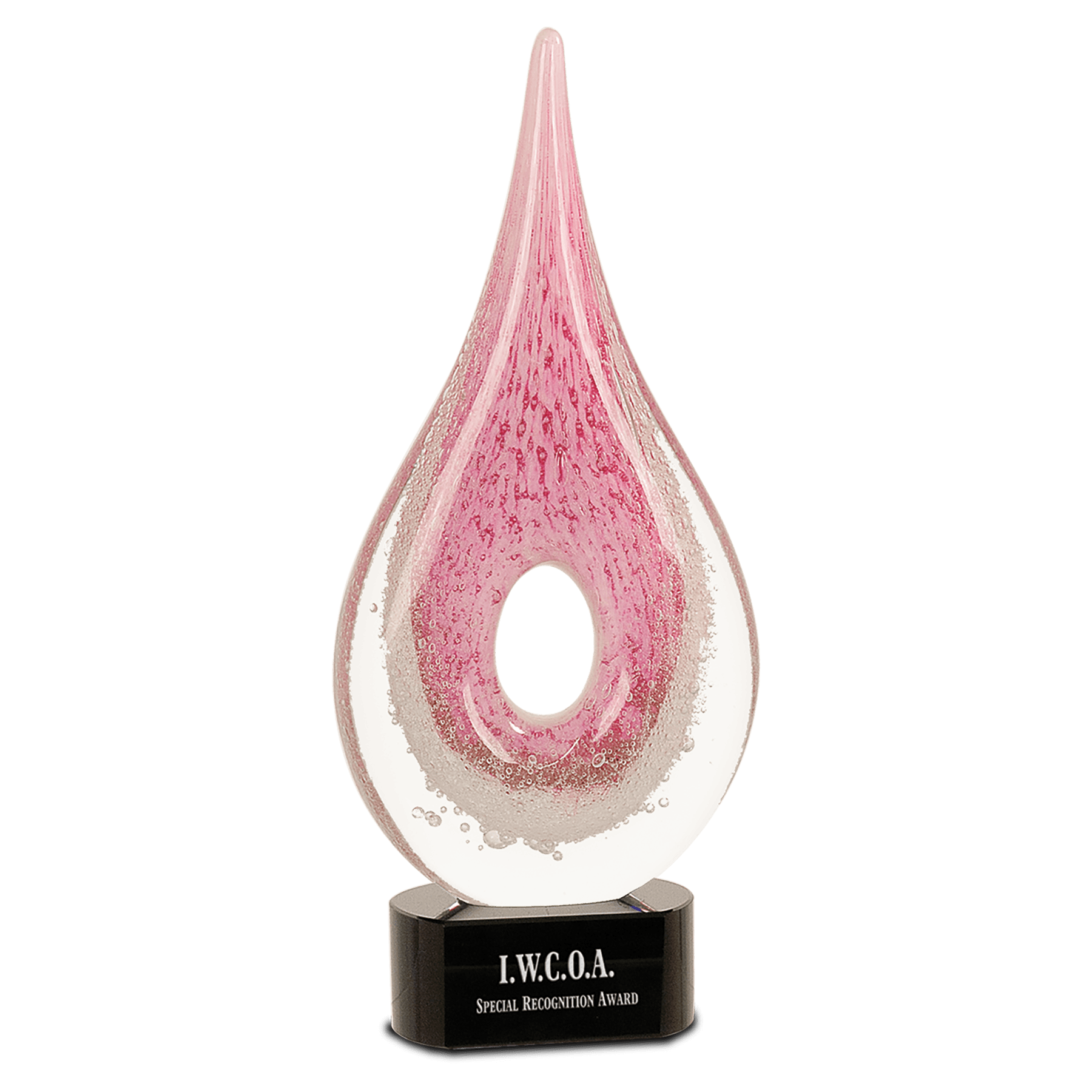 12" Pink Round Window Raindrop Art Glass, hand-blown glass award