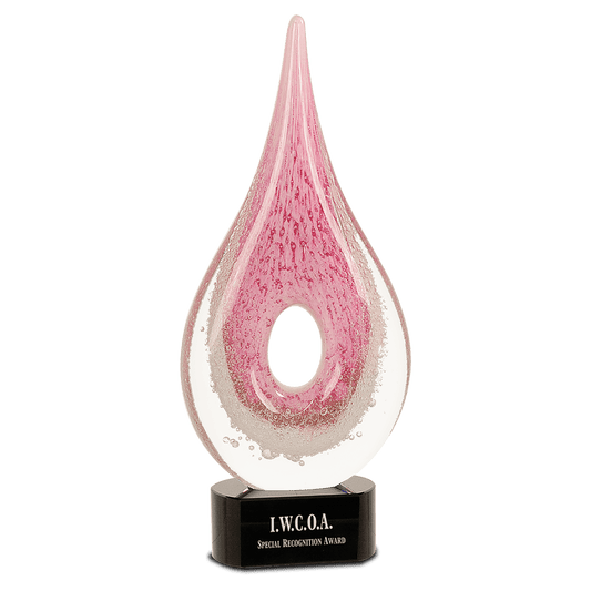 12" Pink Round Window Raindrop Art Glass, hand-blown glass award