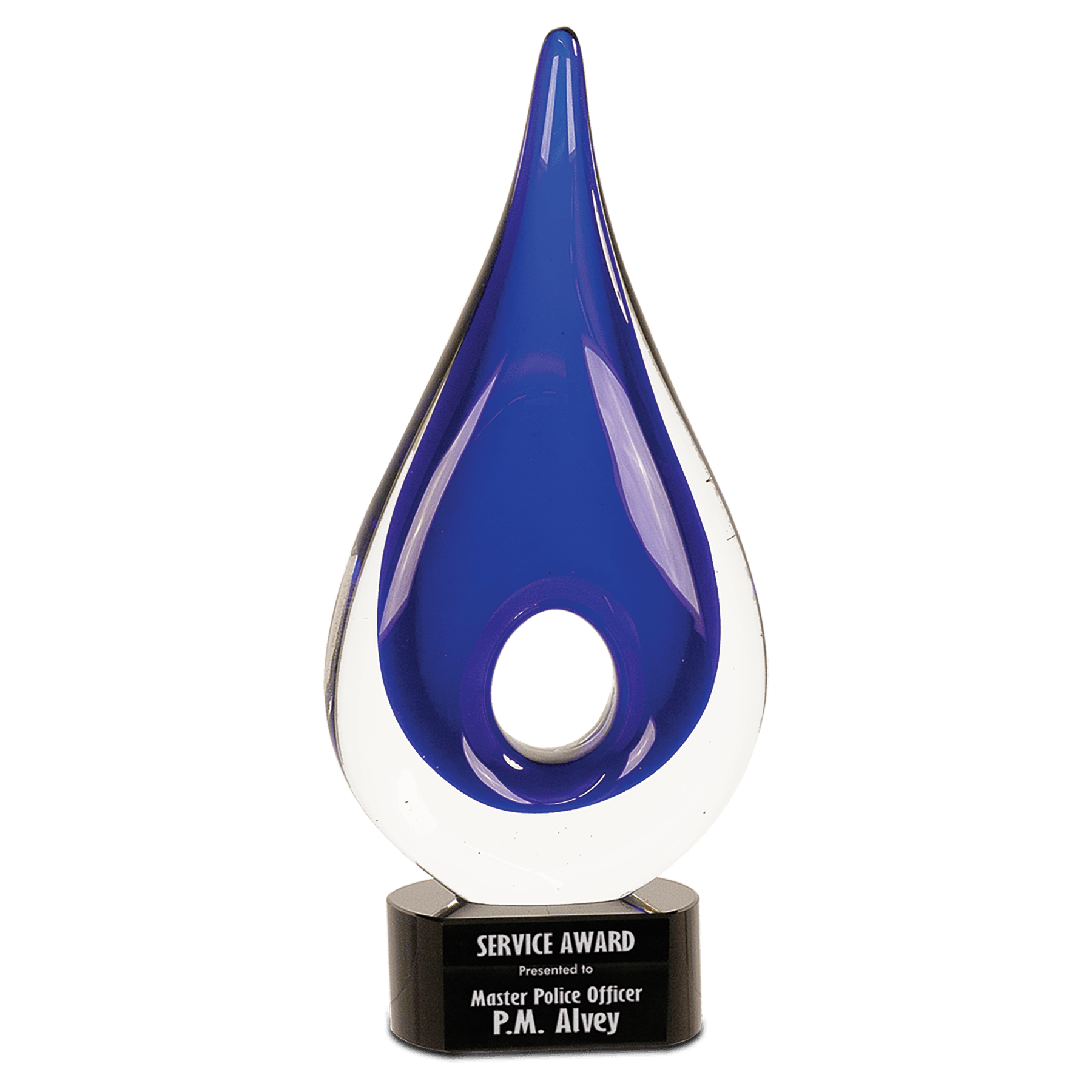11 1/4" Blue Round Window Raindrop Art Glass, hand-blown glass award