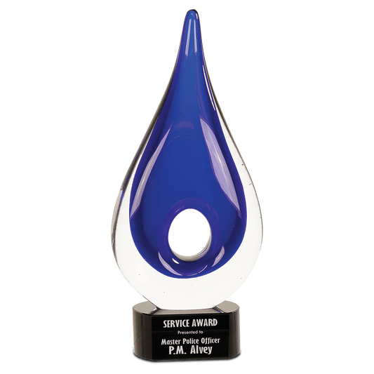 11 1/4" Blue Round Window Raindrop Art Glass, hand-blown glass award