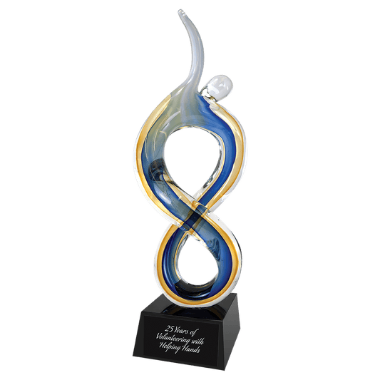 17 inch Solo Figure Rising hand-blown art glass award on a black glass base