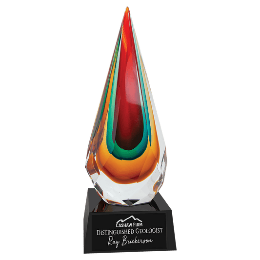 12" Faceted Rain Drop Art Glass, hand-blown glass award