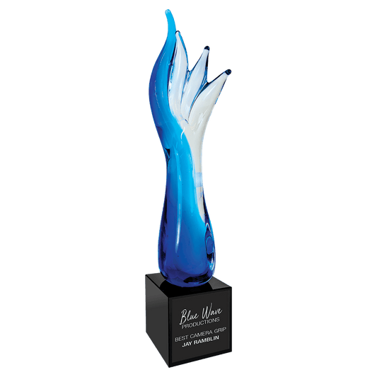 17" Blue Aspire Art Glass, hand-blown glass award