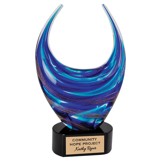 12" Blue & Gold Dual Rising Art Glass, hand-blown glass award