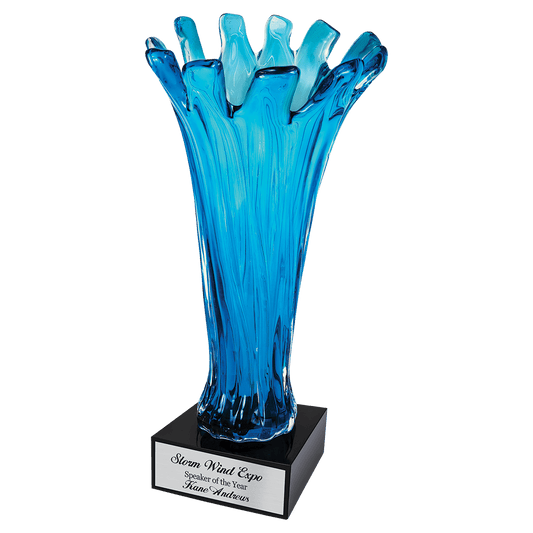12 1/2" Blue Cup Art Glass, hand-blown glass award