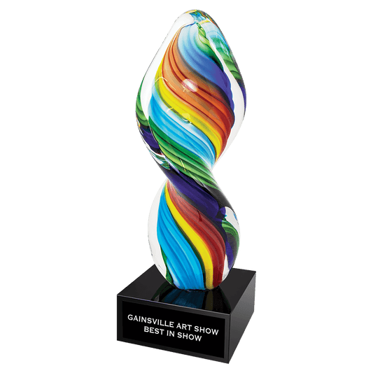 10 1/2" Rainbow Twist Art Glass, hand-blown glass award