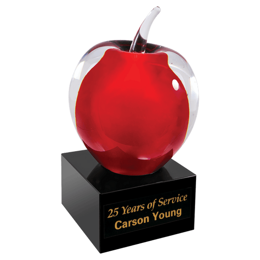 5 3/4" Red Apple Art Glass, hand-blown glass award