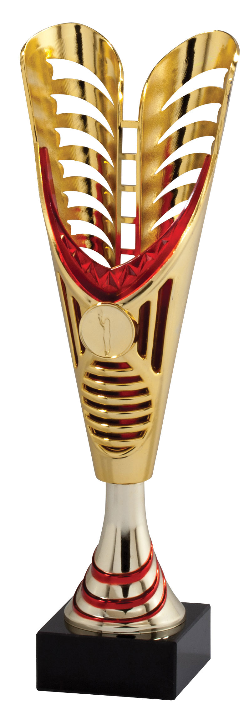 Gold V-Wing cup trophy with red accent, 12.25 inch