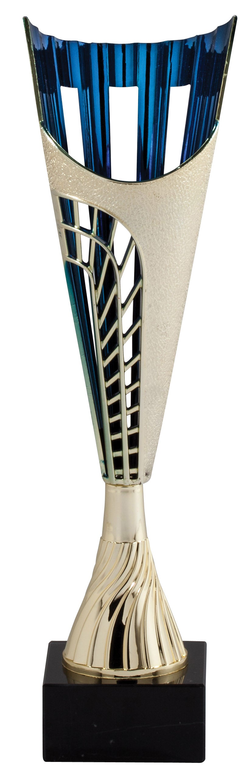 Spire cup trophy, gold and blue, 14½ inch, on black marble base