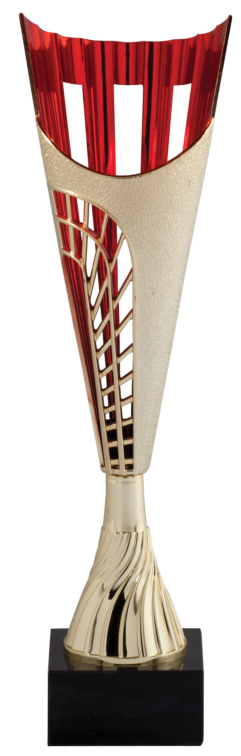 Spire cup trophy, gold and red, 14½ inch, on black marble base