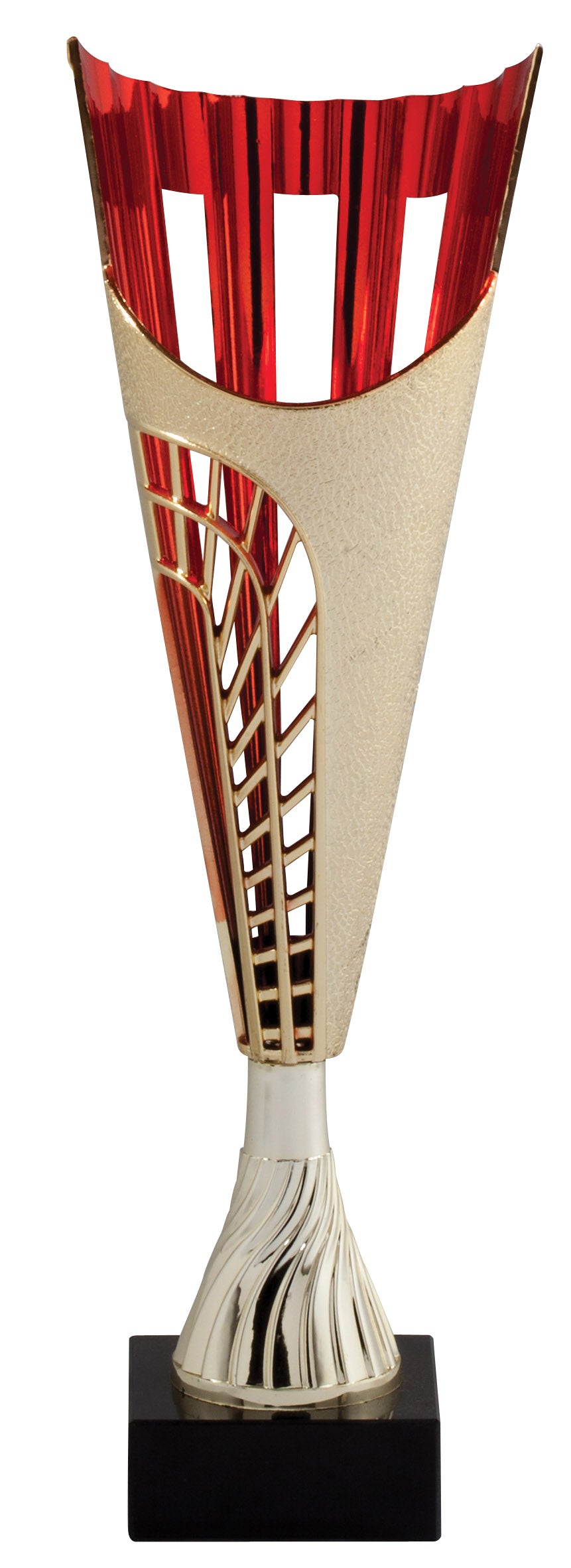 Spire cup trophy, gold and red, 13½ inch, on black marble base