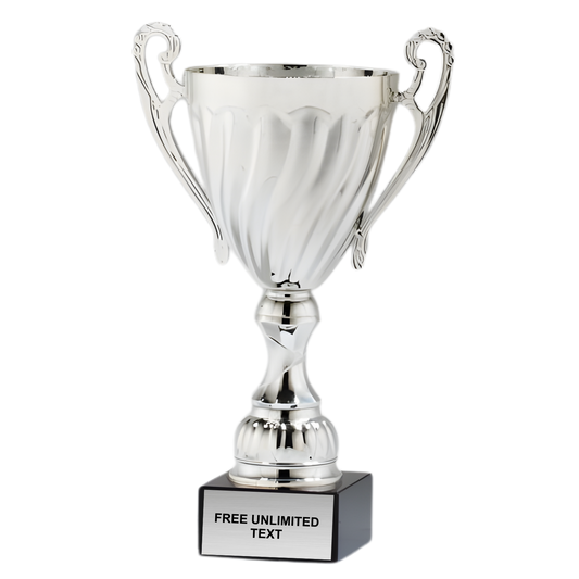 Silver Trophy Cup on Black Marble base with Silver Plate