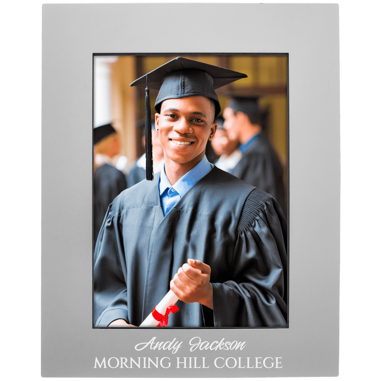 Personalized gray anodized aluminum photo frame, custom engraved – 5 x 7 inch