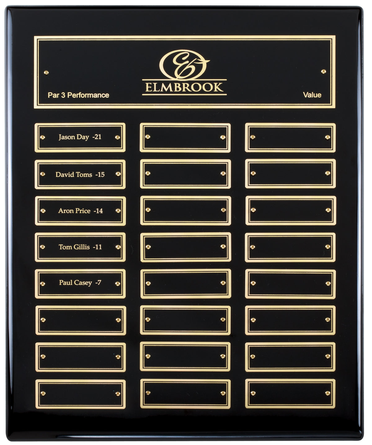Ebony piano finish perpetual plaque with gold name plates – 12" x 15" (24 Plates)