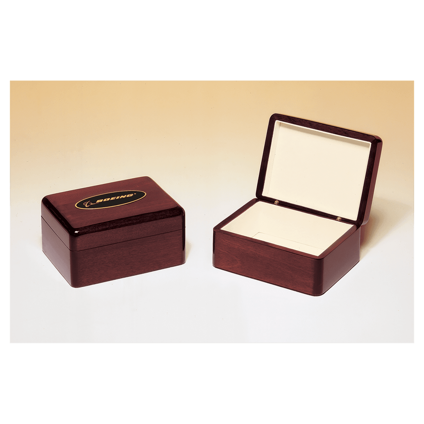 7" x 5" Rosewood Piano Finish Jewelry Box with Beige Felt Lining and Black Brass Plate