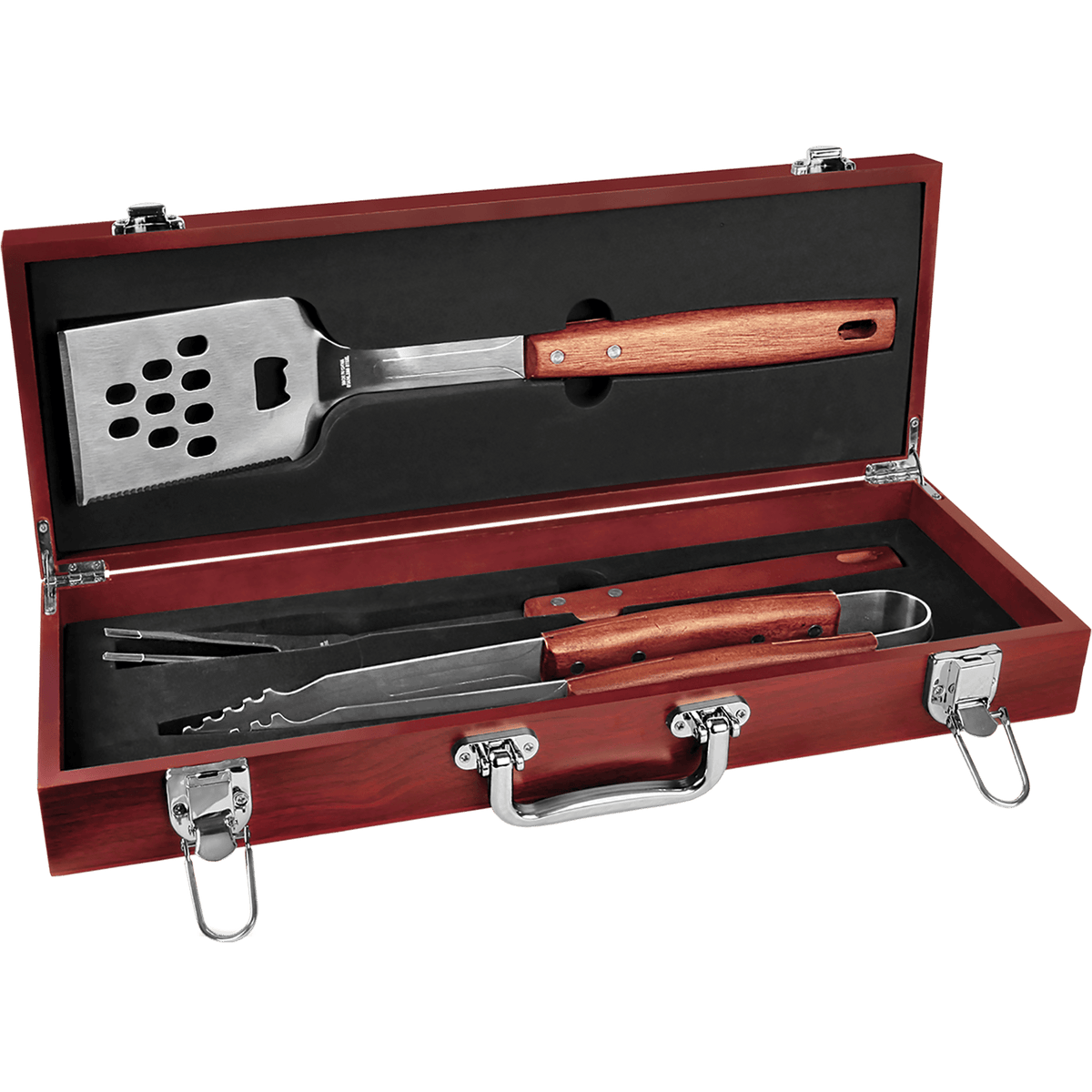 Personalized 3-piece rosewood BBQ grill tool set