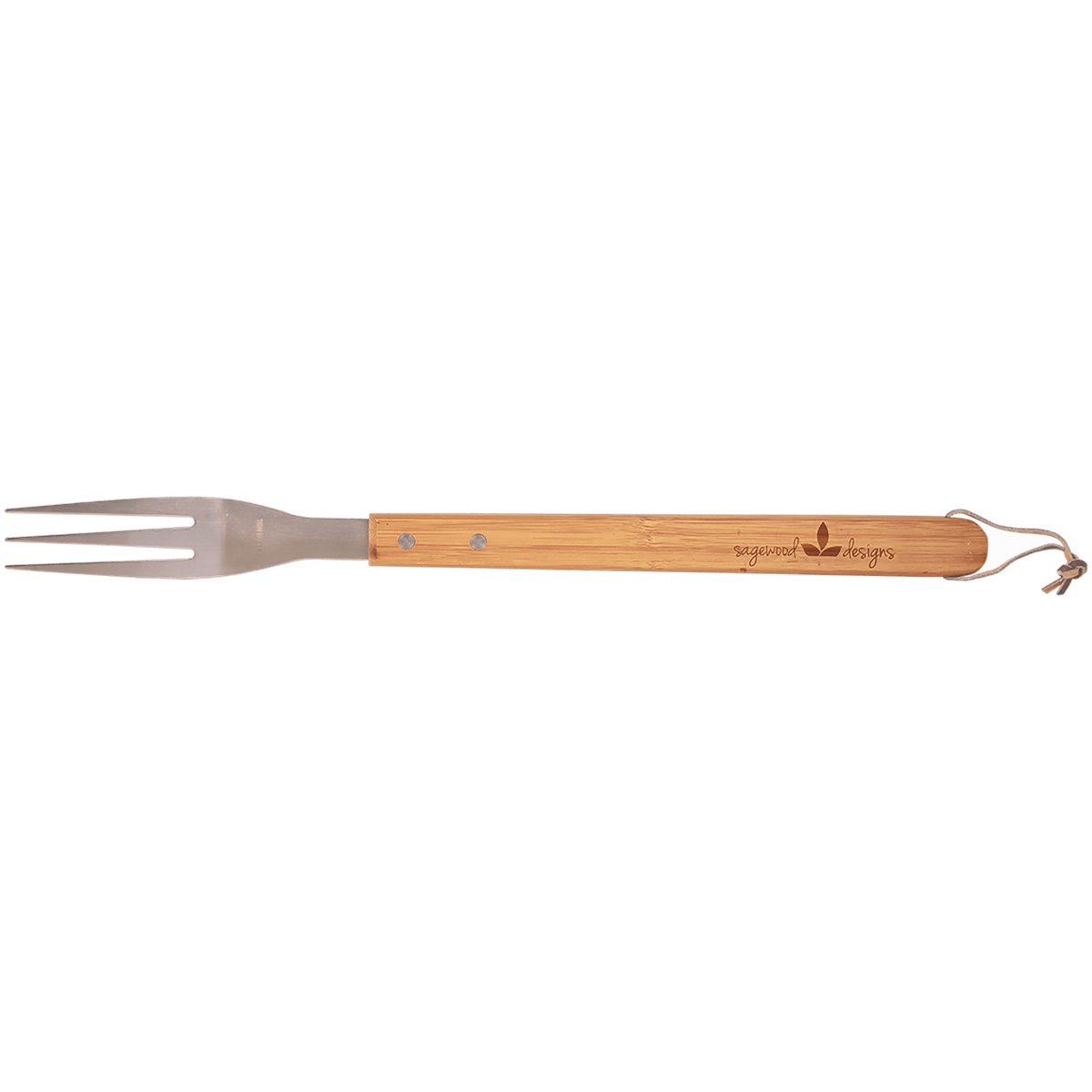 Personalized 16 inch stainless steel BBQ fork with engraved bamboo handle