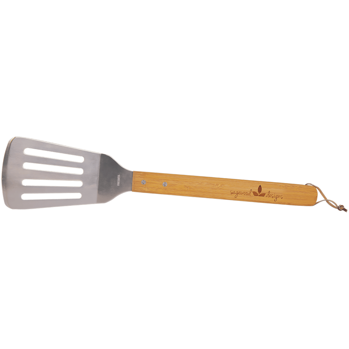 Personalized 17 inch stainless steel BBQ spatula with engraved bamboo handle