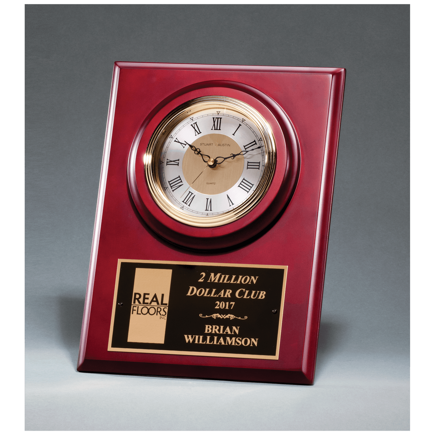 Cherry finish clock with three hand movement, wall mount or shelf stand