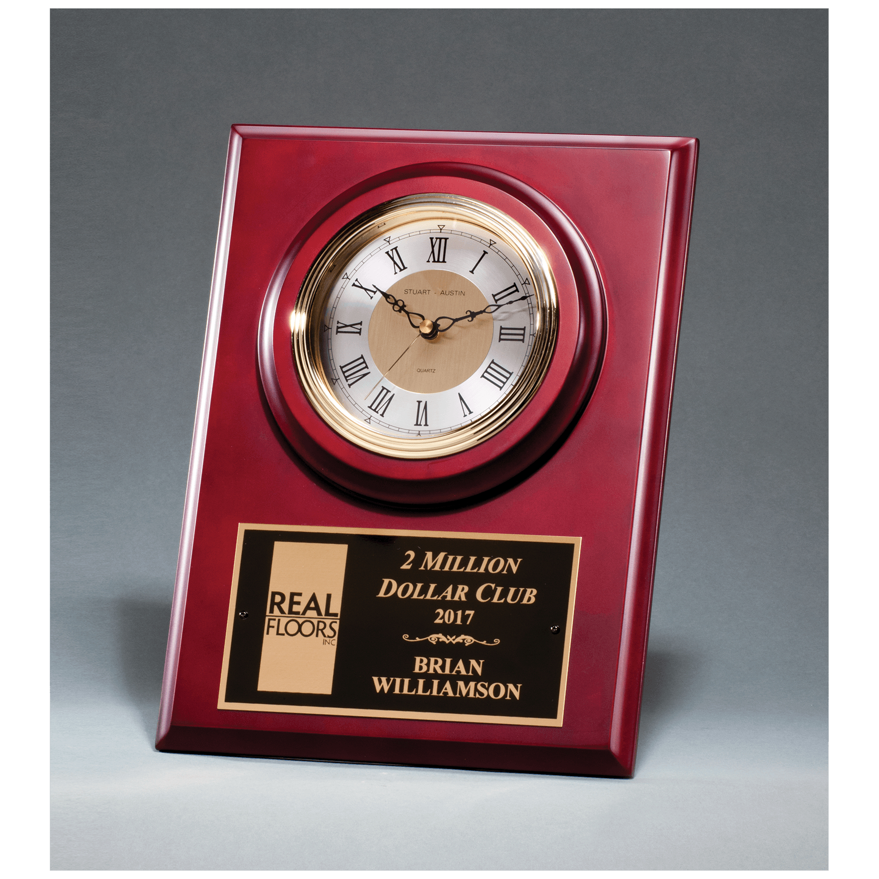 Cherry finish clock with three hand movement, wall mount or shelf stand