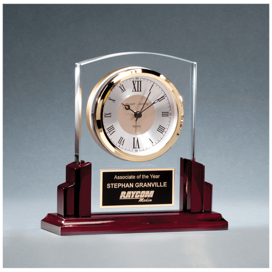 Glass clock with rosewood high gloss base