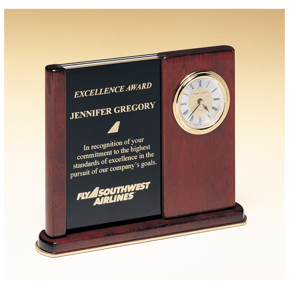 Rosewood piano finish versatile clock with two engraving plates