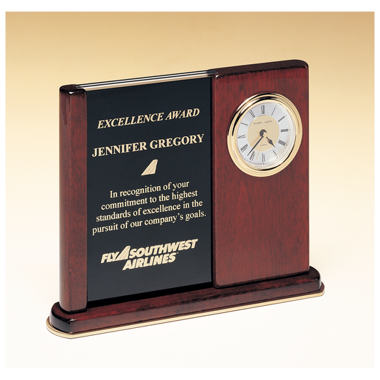 Rosewood piano finish versatile clock with two engraving plates
