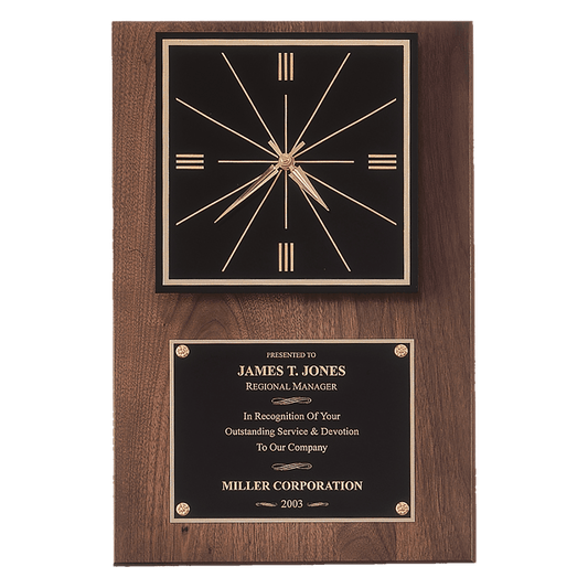 American walnut quartz clock that hangs vertical or horizontal