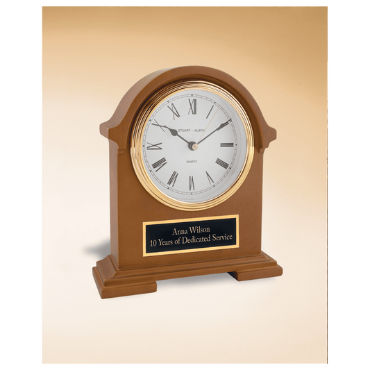 Napoleon clock with traditional styling and deep hand rubbed mahogany finish