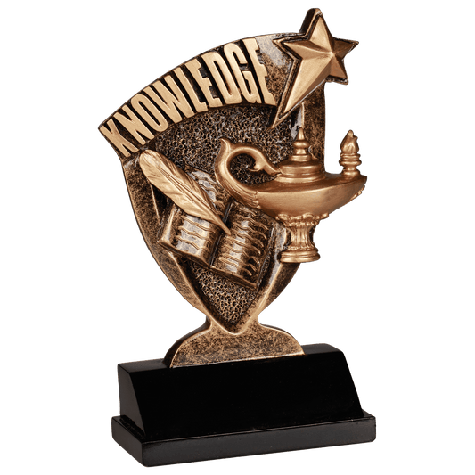 Lamp of Knowledge Broadcast Resin award, 6 inch antique gold and black