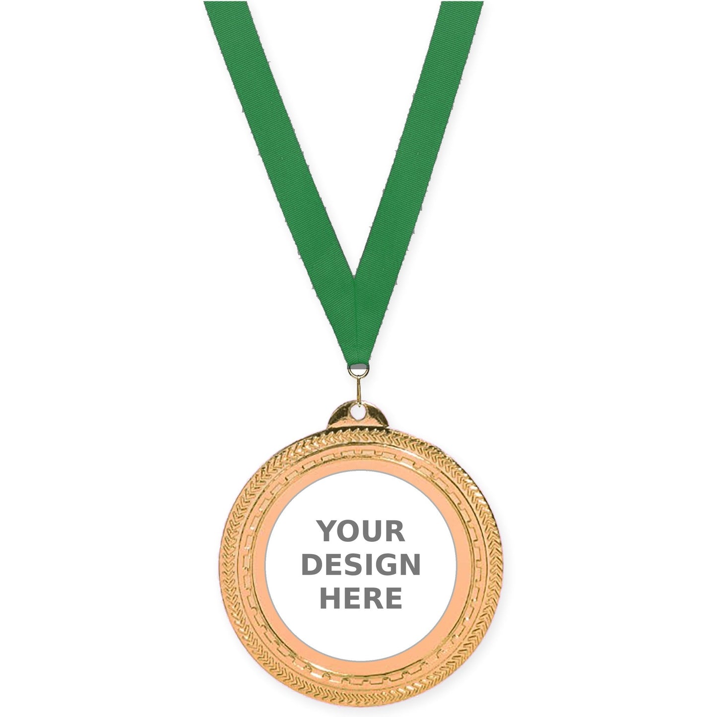 2 3/4 inch Rope Edge insert medal in antique bronze with Green neck ribbon