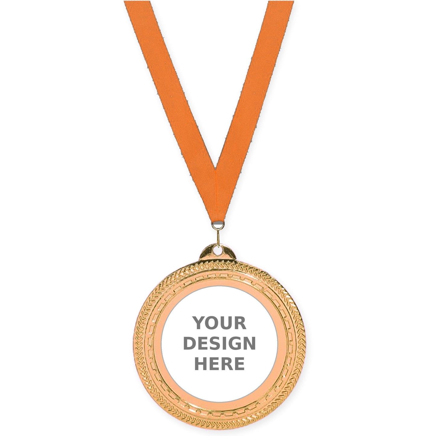 2 3/4 inch Rope Edge insert medal in antique bronze with Orange neck ribbon