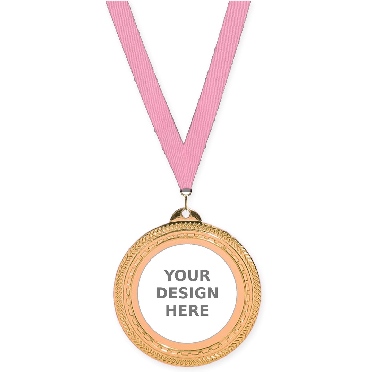 2 3/4 inch Rope Edge insert medal in antique bronze with Pink neck ribbon