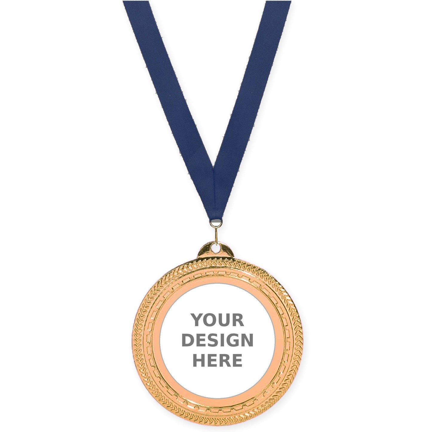 2 3/4 inch Rope Edge insert medal in antique bronze with Navy neck ribbon