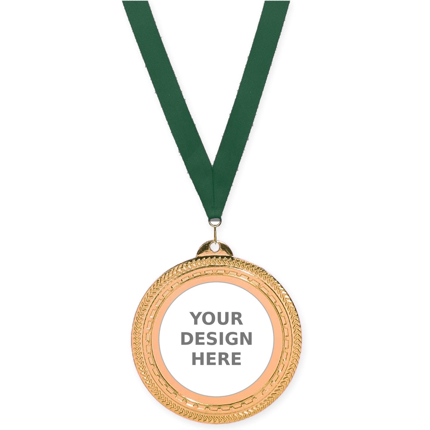2 3/4 inch Rope Edge insert medal in antique bronze with Hunter Green neck ribbon