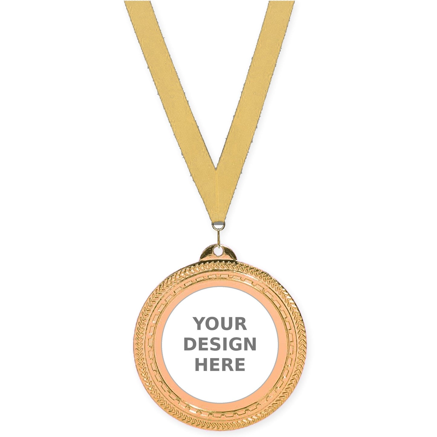 2 3/4 inch Rope Edge insert medal in antique bronze with Gold Metallic neck ribbon