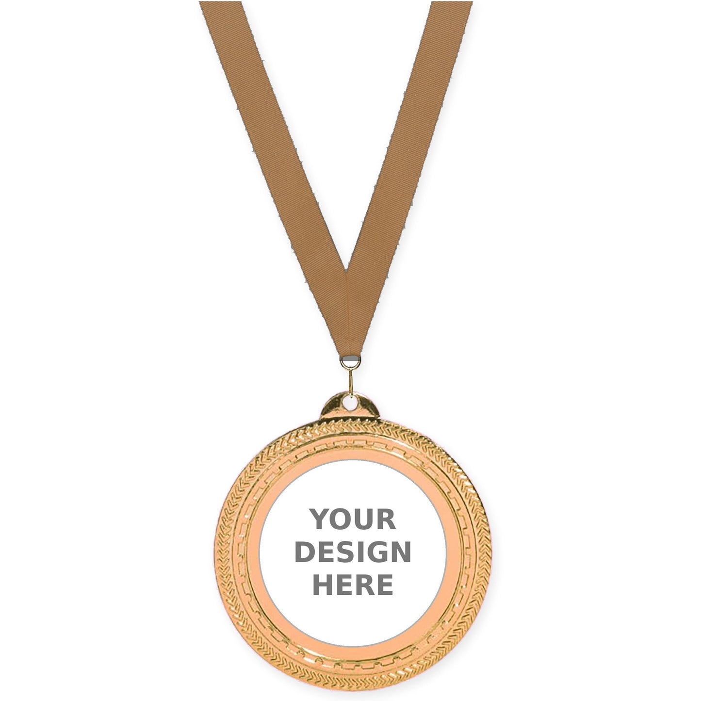 2 3/4 inch Rope Edge insert medal in antique bronze with Bronze Metallic neck ribbon